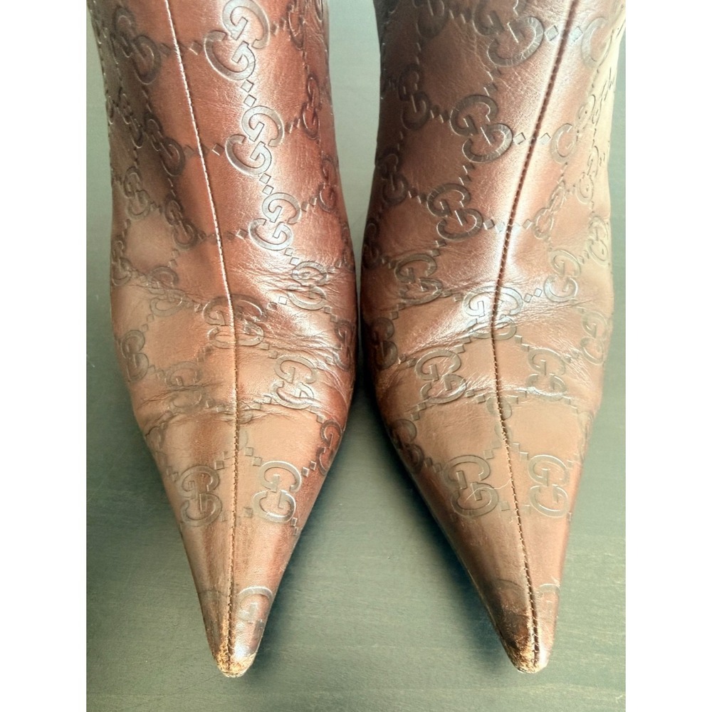 Gucci Guccissima GG Leather Ankle Booties Heels 9 / 9B Vintage Y2K Brown Italy - Picture 4 of 16